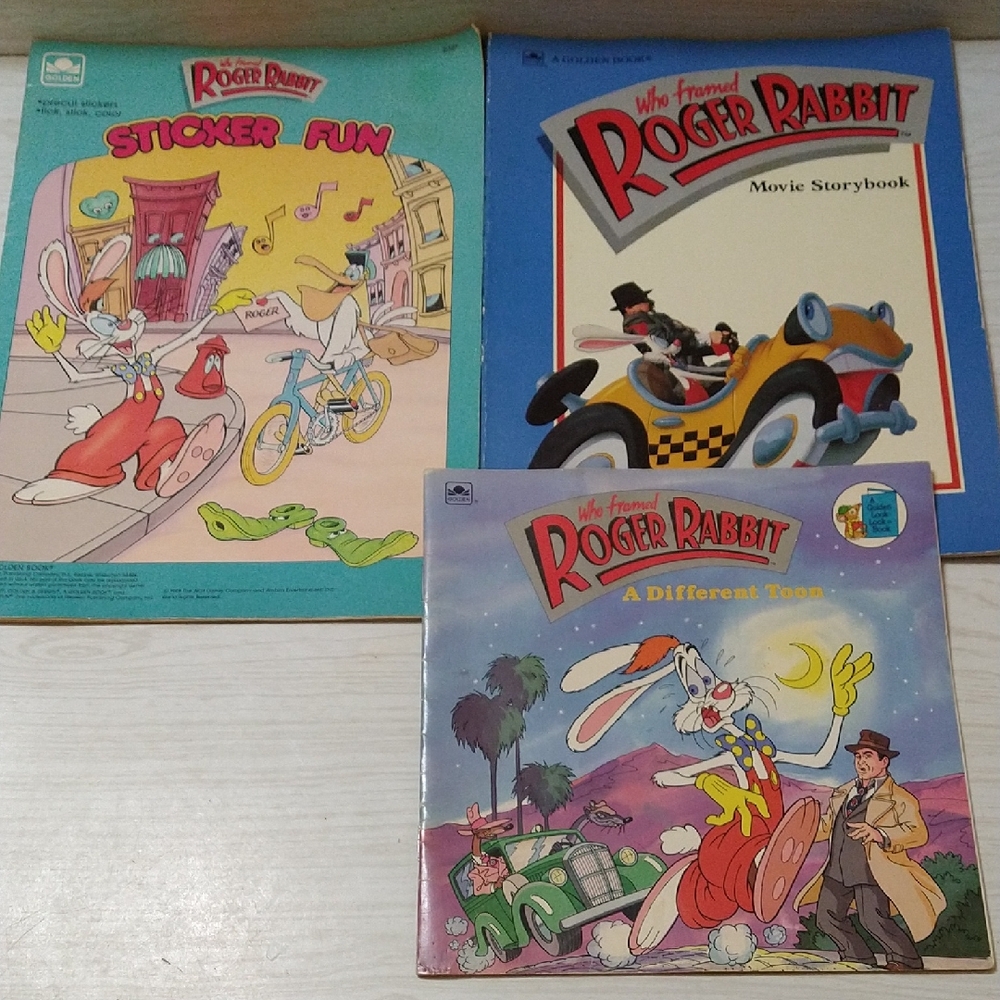 Vintage 1988 Set of 3 "Who Framed Roger Rabbit" Sticker, Movie & Children's Book